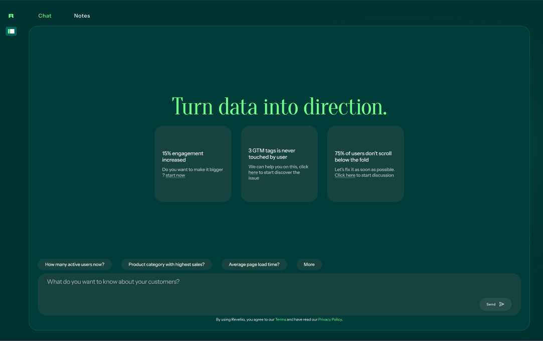Reveliio Analytics Dashboard showing event analysis with detailed metrics and recommendations